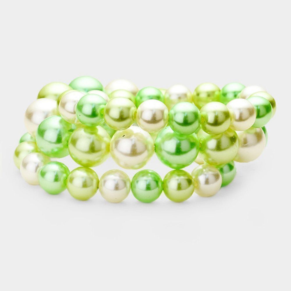 3PCS - Lime Green Stackable Pearl Stretch Bracelets
